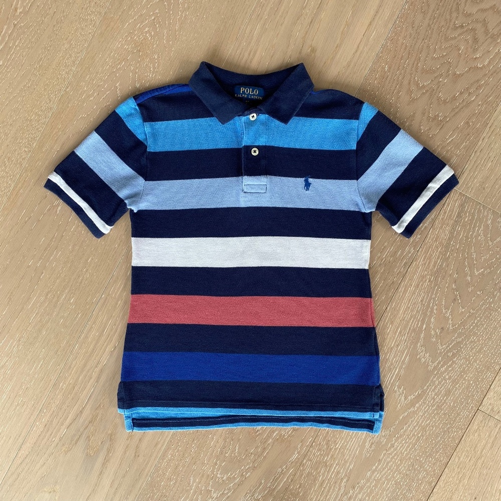 Polo Ralph Lauren Striped Cotton Mesh Polo Shirt, Size 8